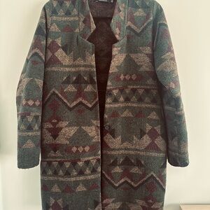 Louve Geometric/Nordic Wool Coat in Forest tones